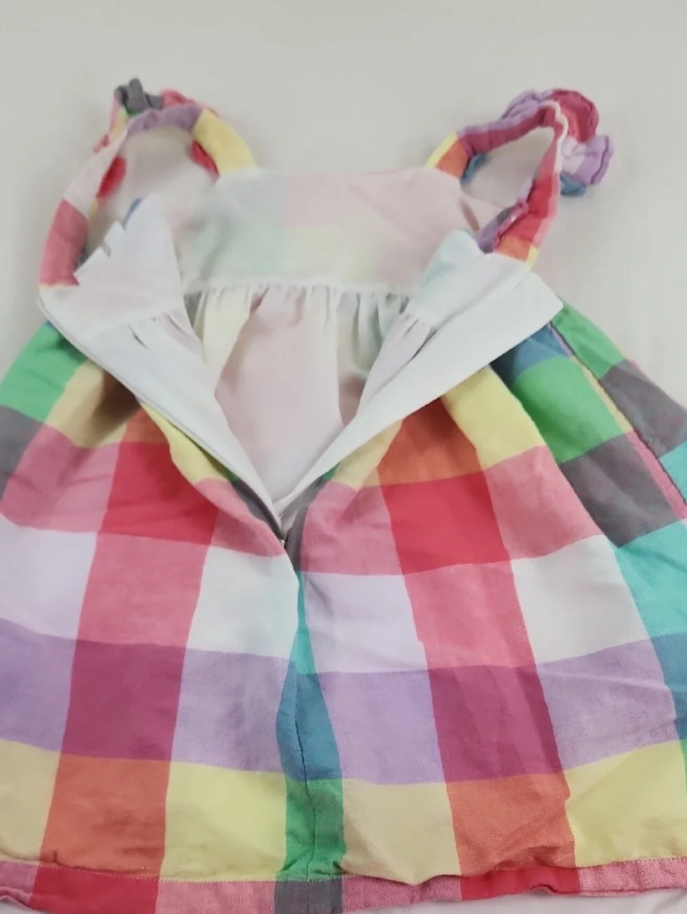 Gap Kids Checkered Ruffle Strap Sundress, Pink, Yellow, Green, Blue Small 6 7